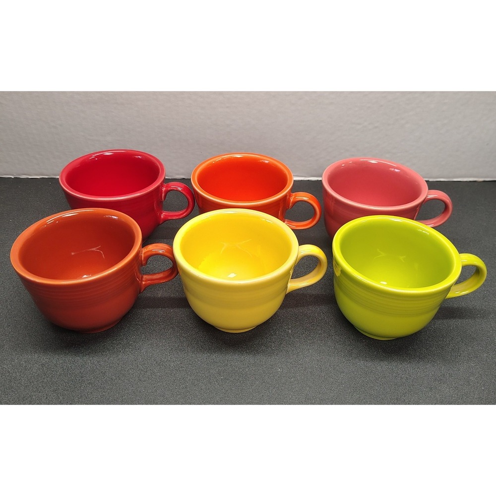 Fiesta Coffee Mugs Set of 6 Multicolor Ceramic Tea Cups USA